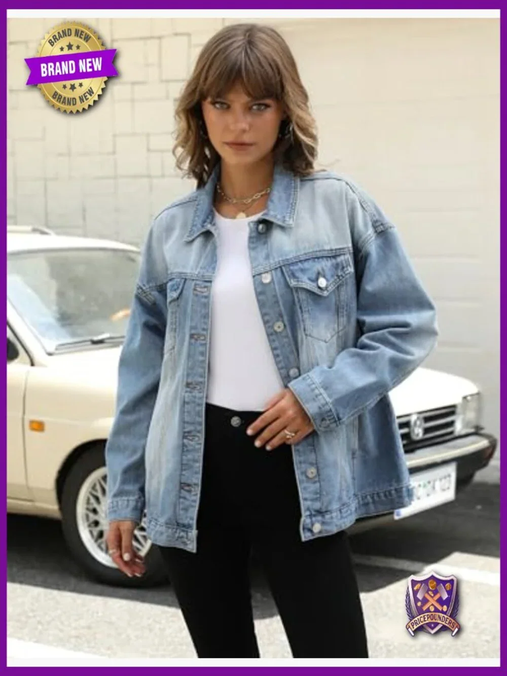 Oversized Mid Long Denim Jacket Jean Biker Coat